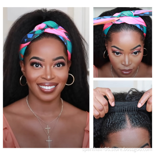Wholesale Remy Virgin Human Hair Headband Wig,Half Wig Kinky Straight Human Hair For Black Women,Yaki Curly Human Hair Wig